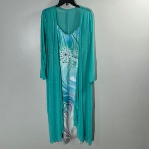 Chiffon Aqua Blue Dress with Cardigan
